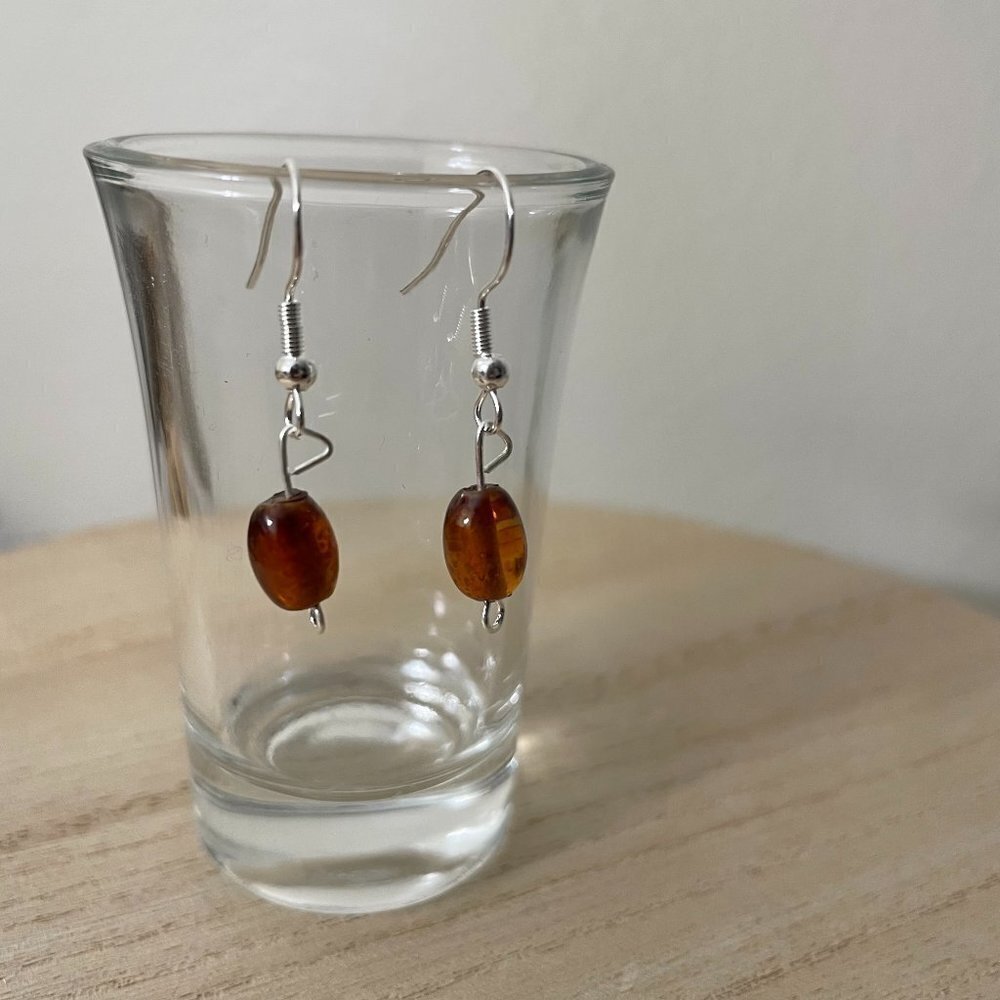 Dark Amber Beaded‎ Earrings